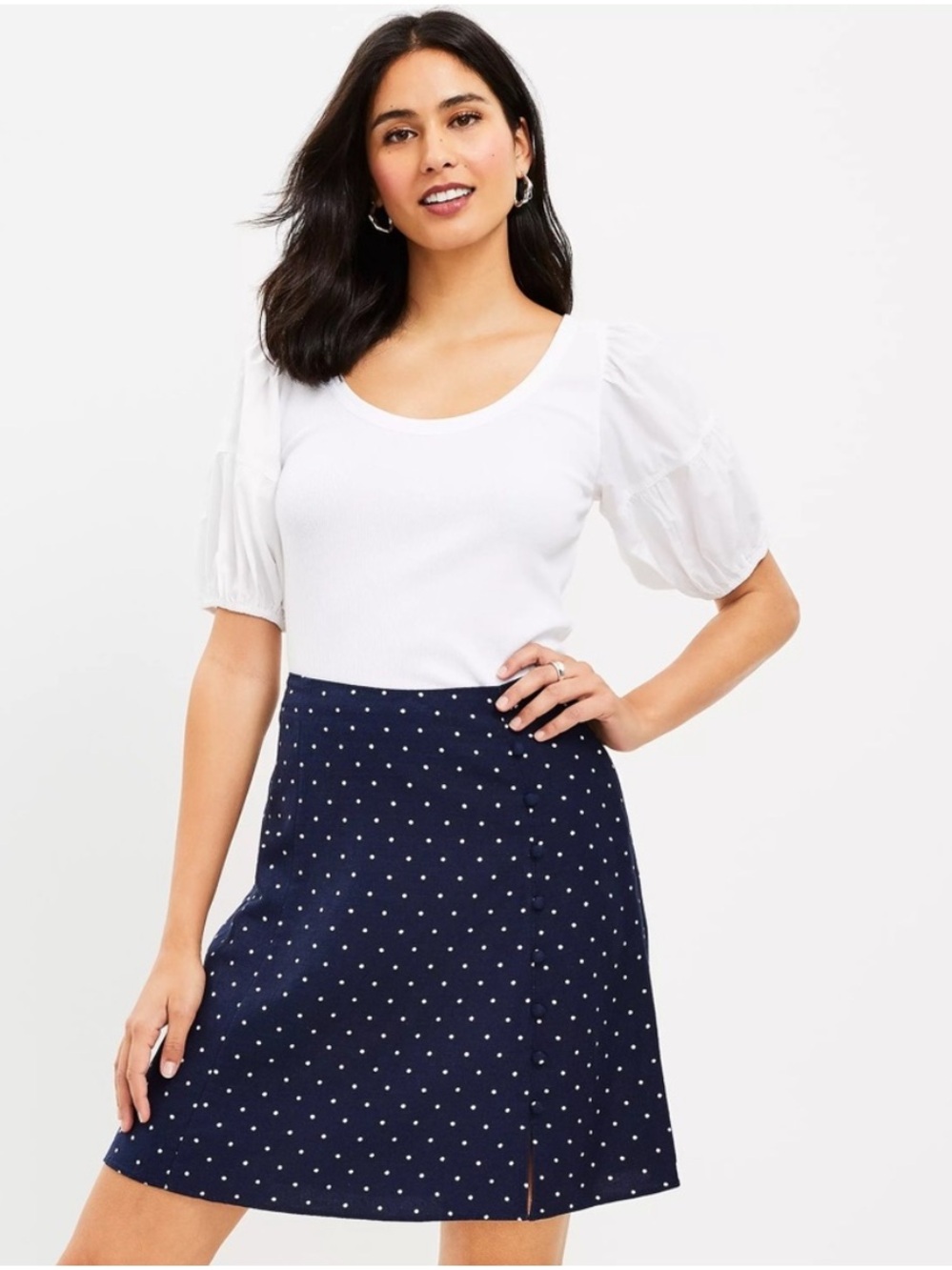 Loft Linen Button Trim Skirt